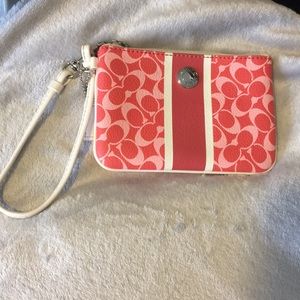 Coach Wristlet - Coral + White